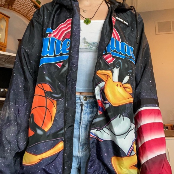 Space jam bomber rain jacket with characters size large zip up zipper tune squad - Picture 4 of 7